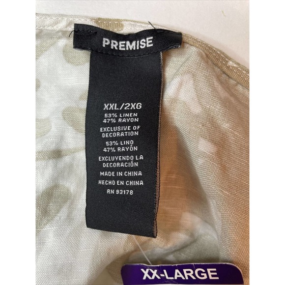 Premise Womens Size 2XL XXL Beige & White Tropical Floral Tunic Top Linen Blend - Picture 7 of 7